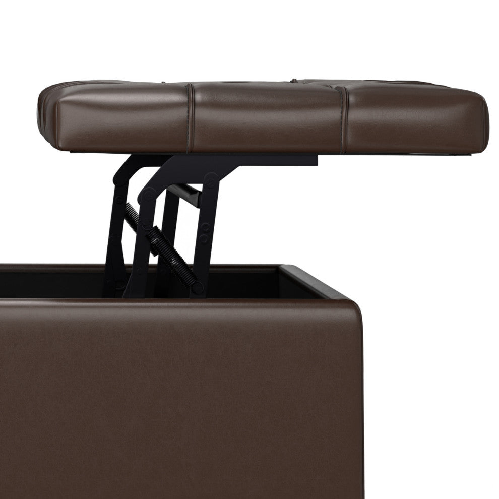 Harrison Large Square Coffee Table Storage Ottoman, Chocolate Brown