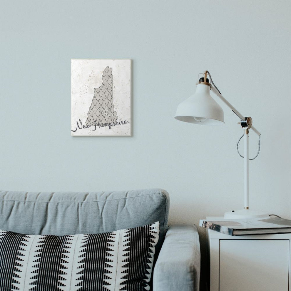 Stupell Industries New Hampshire Patterned Grey US State Design, 10 x 15