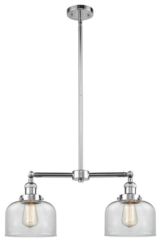 Large Bell 2-Light Chandelier, Polished Chrome, Glass: Clear