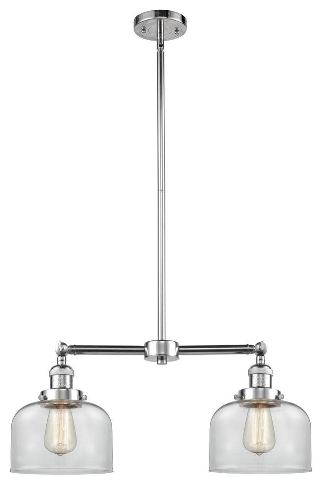 Large Bell 2-Light Chandelier, Polished Chrome, Glass: Clear