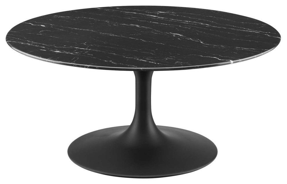 Coffee Table, Round, Artificial Marble, Metal, Black, Modern, Lounge Hospitality