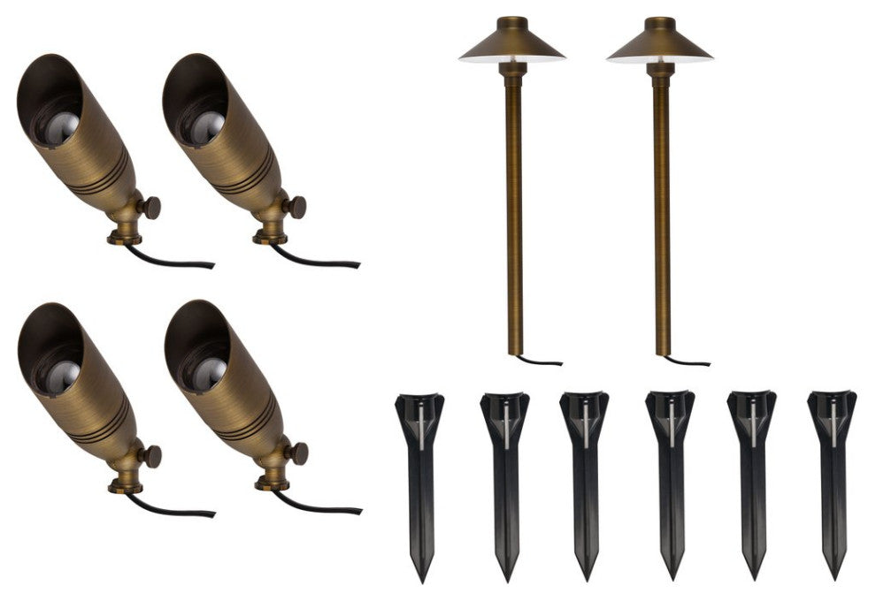 Annabelle Cast Brass Spot and Path Lighting, Set of 6, Kit 2