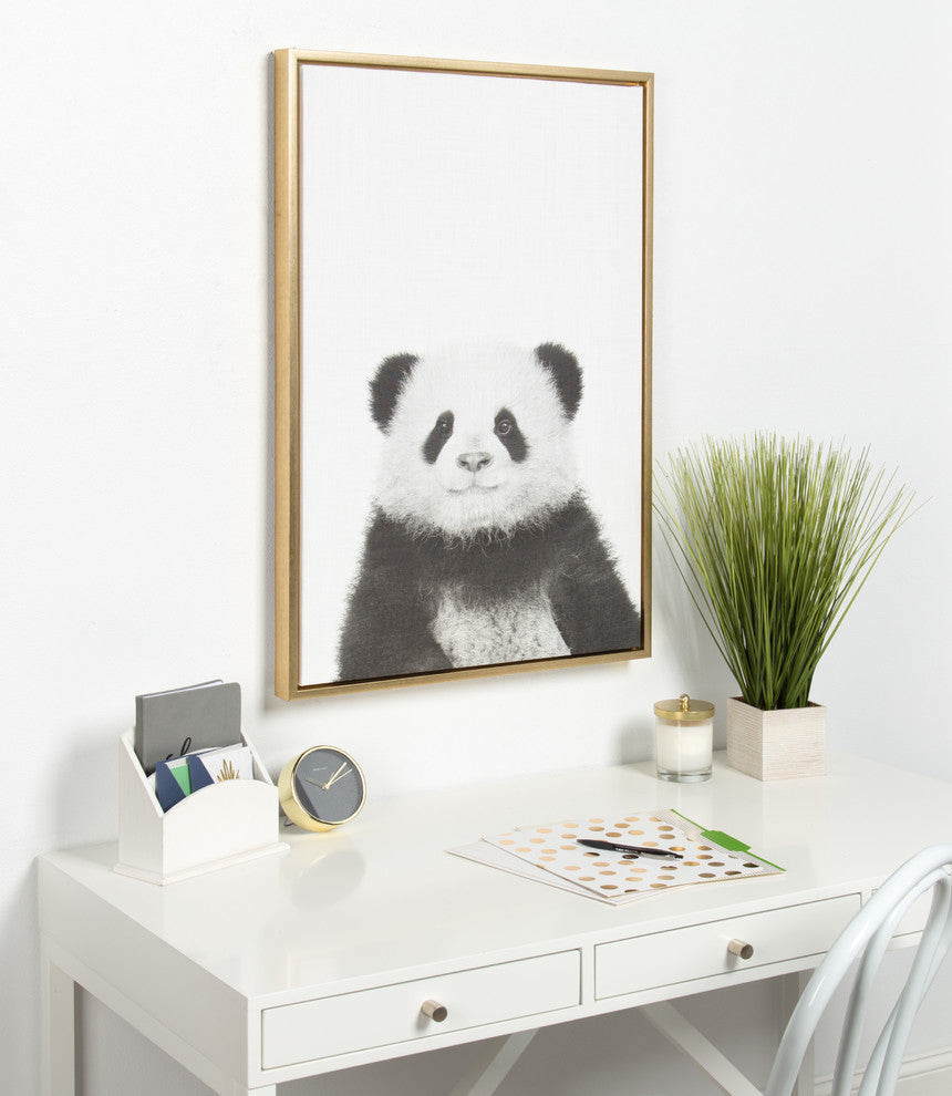 Sylvie Panda Portrait Framed Canvas Wall Art by Simon Te Tai, Gold 23x33