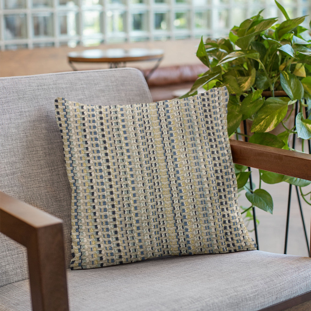 Plutus Blue Weave Stripe Luxury Throw Pillow, 16"x16"