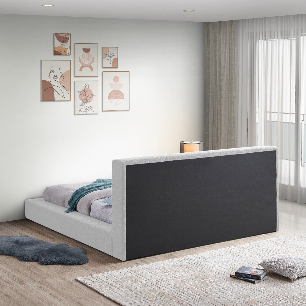 Terra Boucle Fabric Upholstered Bed, White, Full
