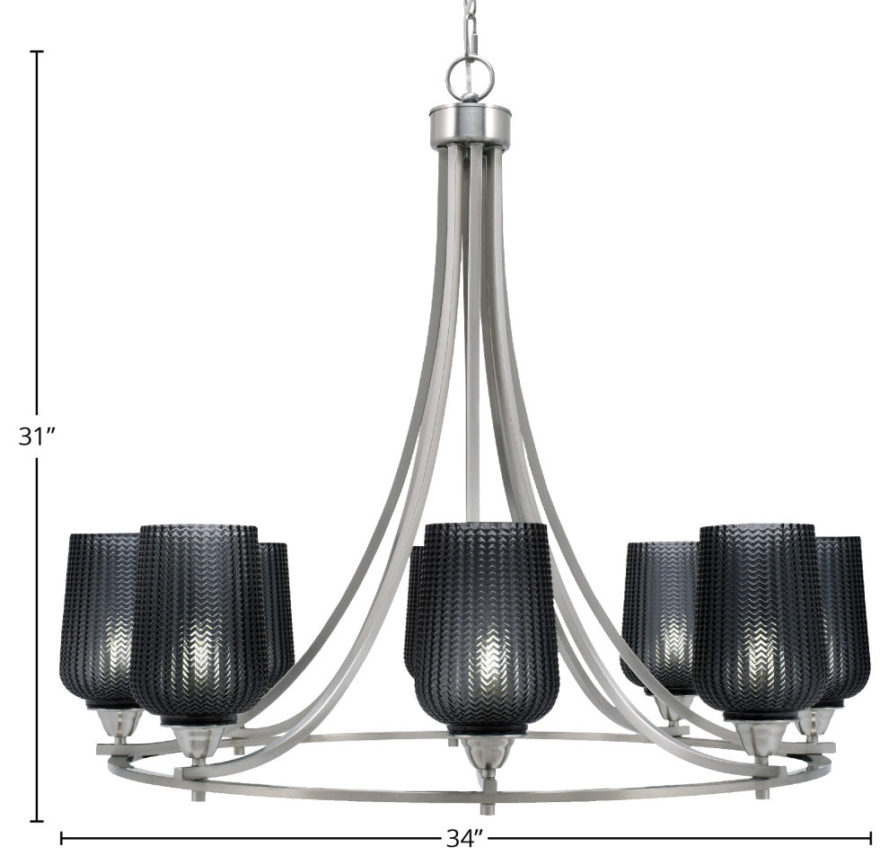Paramount 8-Light Chandelier, Brushed Nickel, 5" Smoke Textured Glass