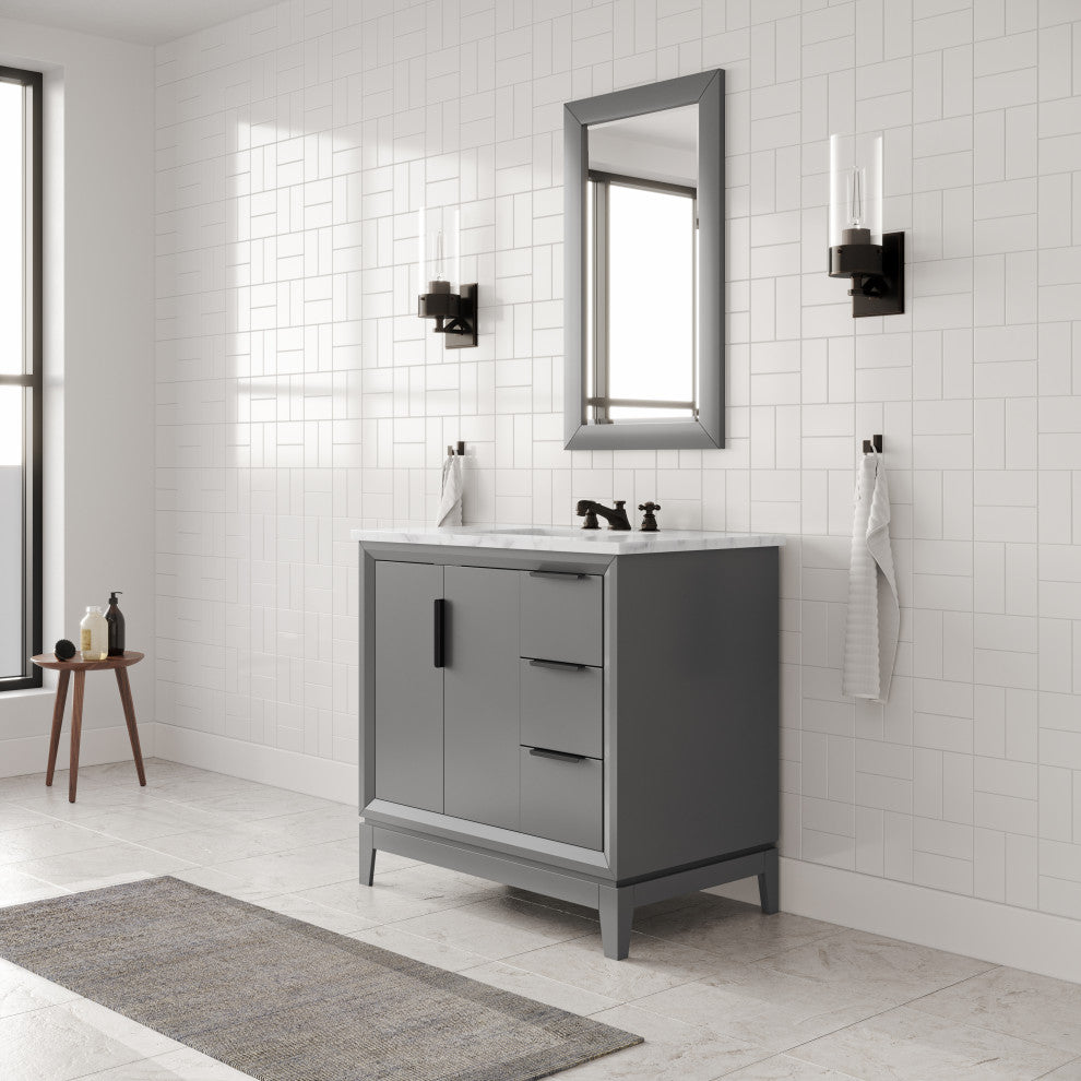 Elizabeth 36" Single Sink Carrara White Marble Vanity, Cashmere Gray