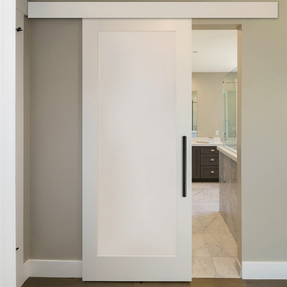 Shaker Wood Sliding Barn Door with 10 different panel designs, Primed White, 36"x84"