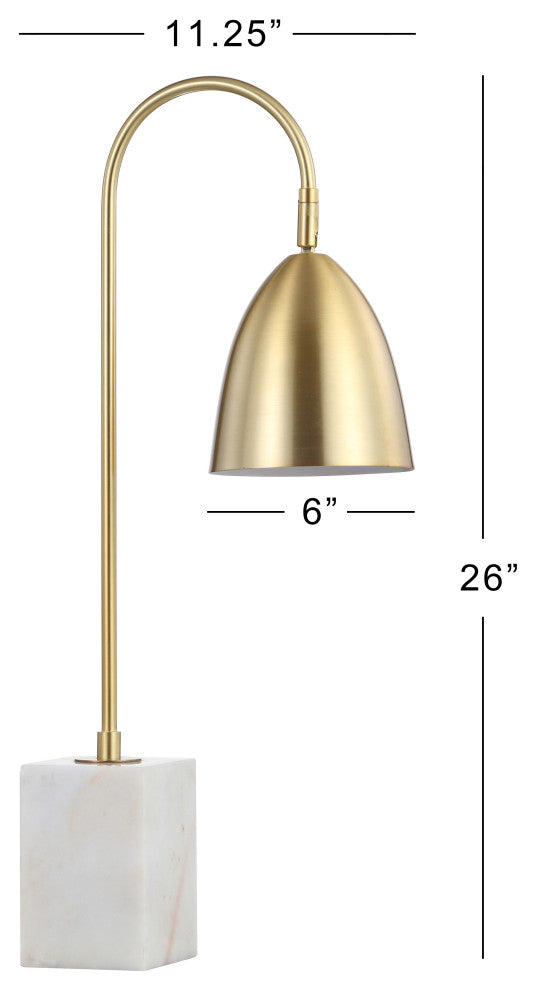 Ana 26" Metal With Marble Base LED Table Lamp, Brass Gold and White