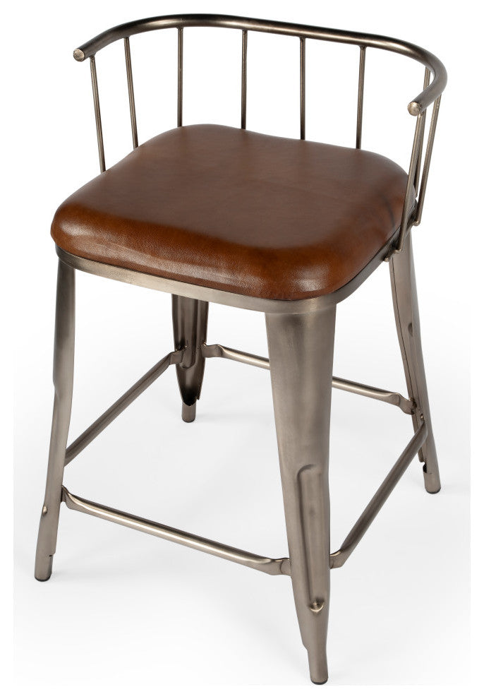 Butler Coriander Iron and Leather Counter Stool
