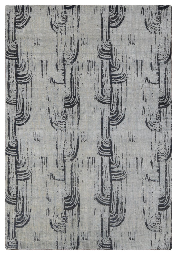 Cloud Gray THE CANE Pure Silk With Textured Wool Hand Knotted Rug 6'x9'