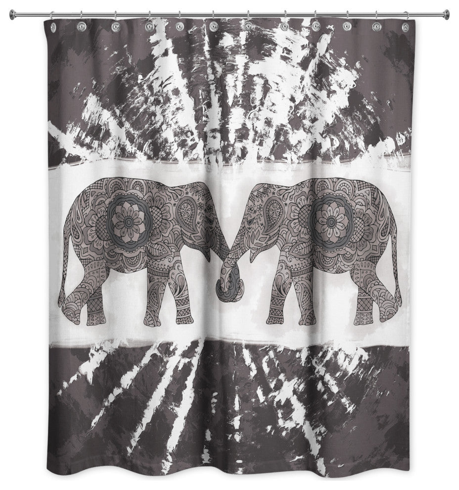 Gray Boho Elephants 71x74 Shower Curtain