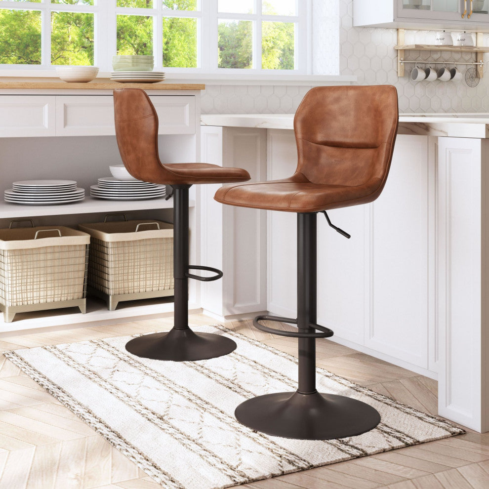Bar Stool Chair Barstool, Faux Vinyl Leather, Steel, Vintage Brown, Bronze