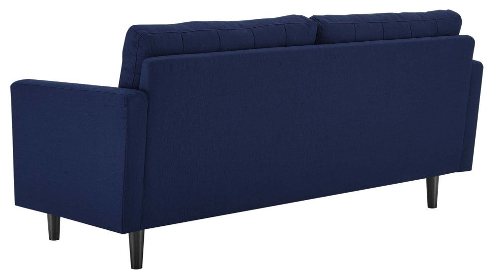 Tufted Sofa, Fabric, Dark Blue, Modern, Living Lounge Hotel Lobby Hospitality