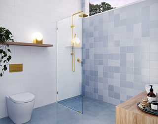78"x32" Frameless Shower Door Single Fixed Panel, Satin Brass