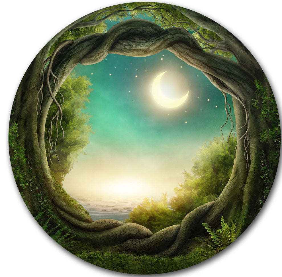 Enchanted Dark Forest, Landscape Photo Large Disc Metal Wall Art, 23"