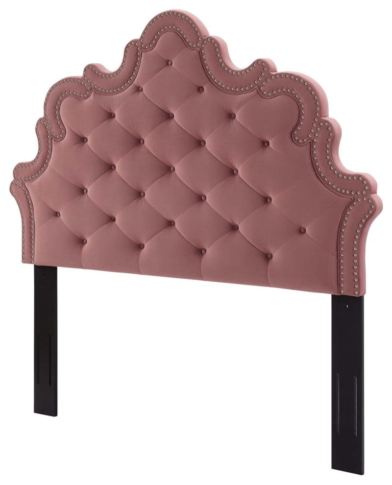 Tufted Headboard, Nailhead, King California, Pink, Velvet, Modern, Mid Century