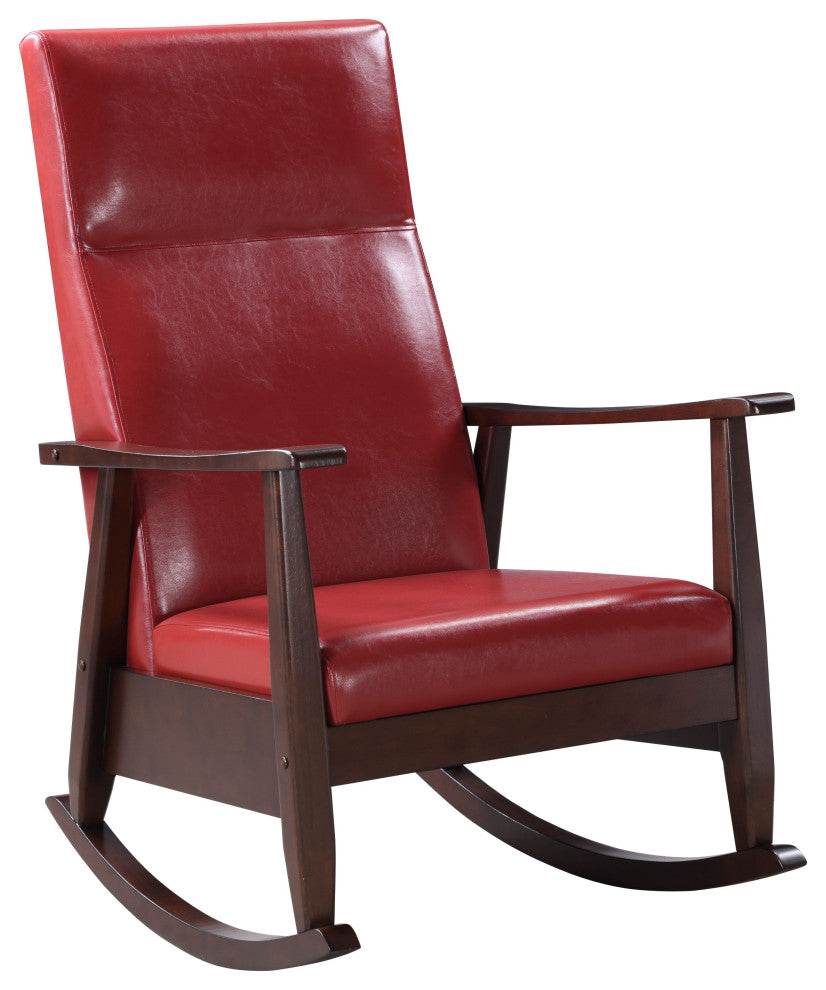 Raina Rocking Chair, Red PU and Espresso Finish