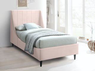 Eva Velvet Upholstered Bed, Pink, Twin