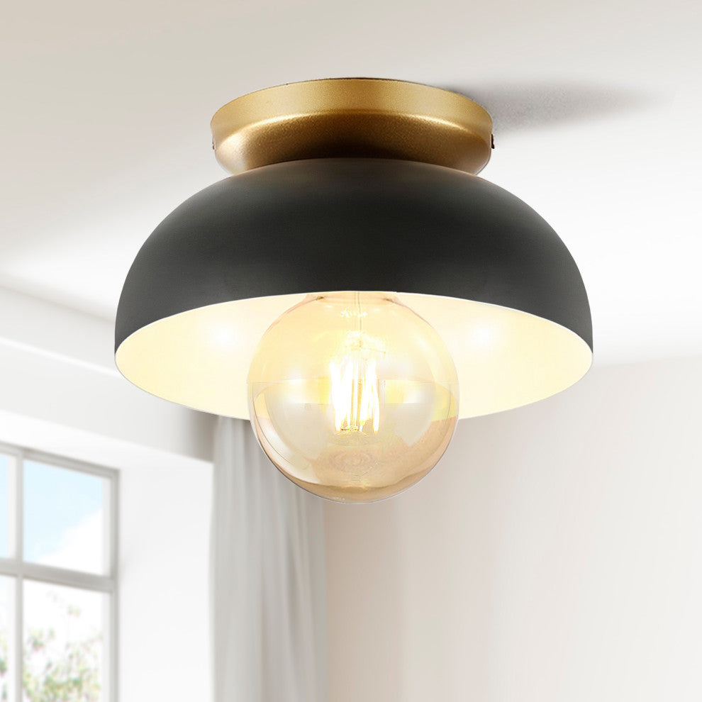 Paulina 8.5" 1-Light Iron LED Flush Mount, Black/Gold Painting