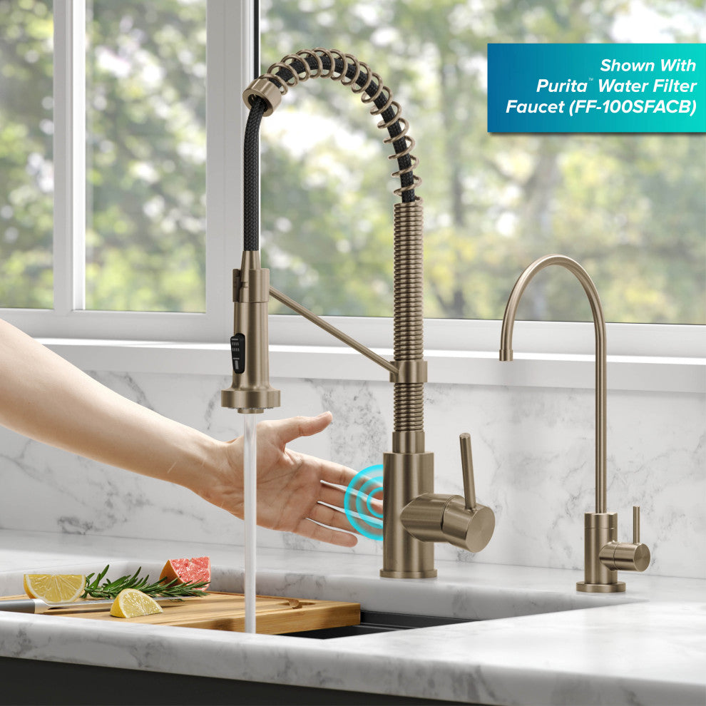Bolden Commercial Style 2-Function Pull-Down 1-Handle 1-Hole Kitchen Faucet, Spot Free Antique Champagne Bronze (Sensor Touchless)