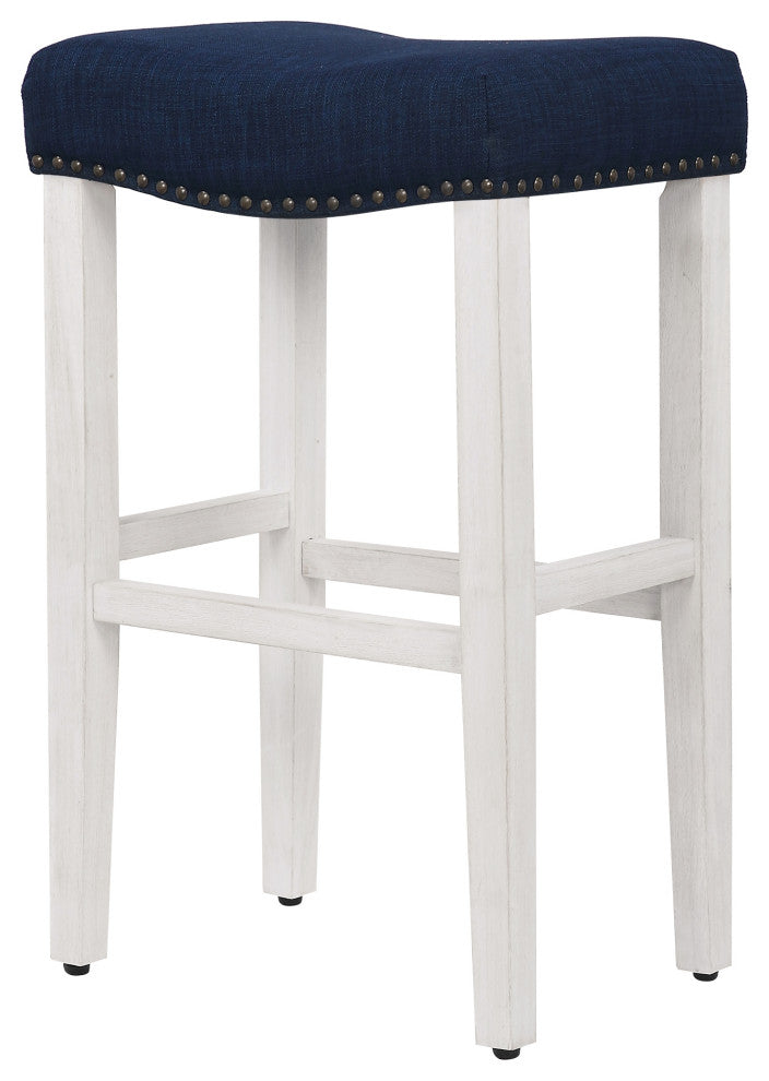 WestinTrends 2PC 29" Upholstered Saddle Seat Bar Height Stool Set, Accent Chair, Navy Blue