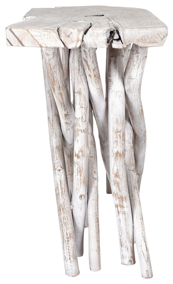 East at Main Selene White Teak Root Console Table