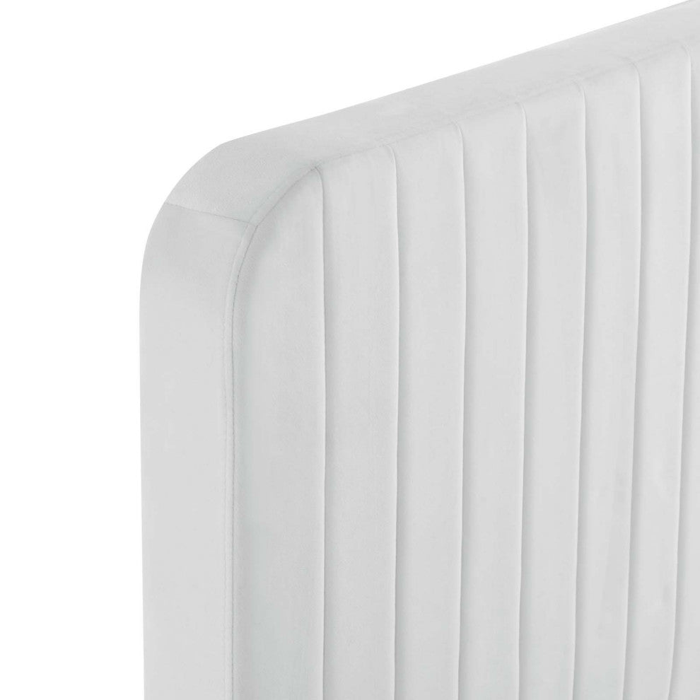 Celine Channel Tufted Performance Velvet Twin Platform Bed, White