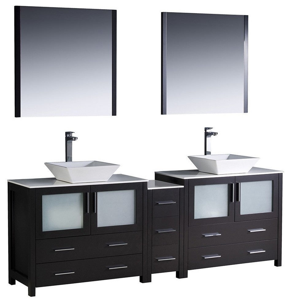 Torino 84" Espresso Modern Double Sink Bathroom Vanity, Faucet FFT9162CH
