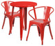 24'' Round Red Metal Indoor-Outdoor Table Set With 2 Arm Chairs