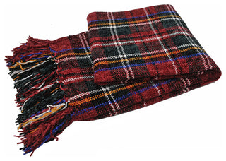 Multi-Color Crystal Chenille Throw Blanket, Red/Green/White Plaid, 60"x80"