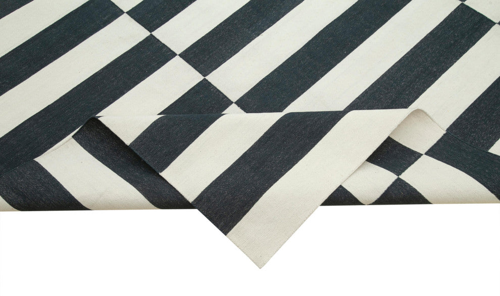 Rug N Carpet - Handmade Wool 9' 1'' x 11' 10'' Geometric Dhurrie Kilim Rug