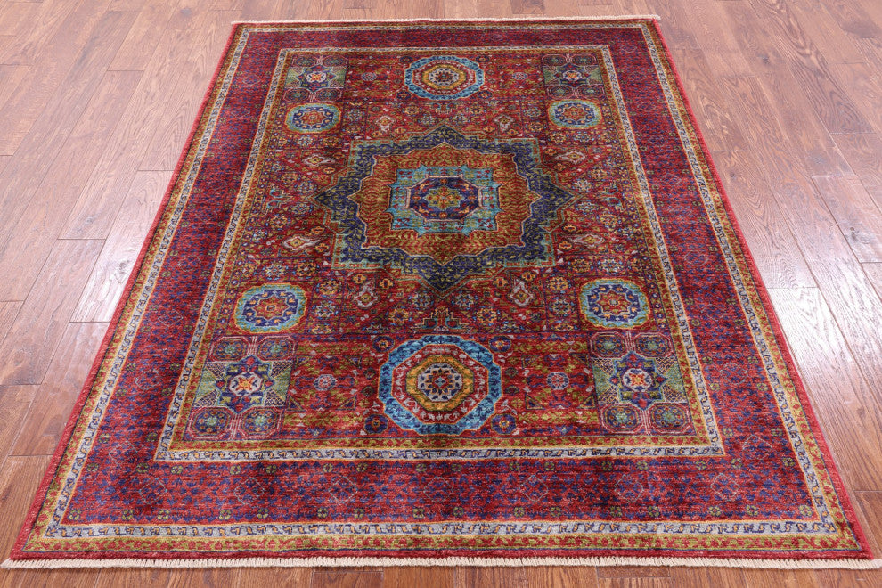 5' 1" X 6' 7" Handmade Geometric Mamluk Wool Rug - Q12239