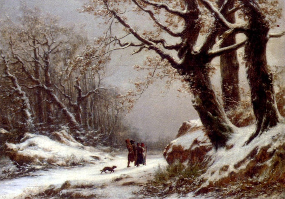 Charles Joseph Lecointe Travellers In Winter Woodland Gallery Wrapped Canvas