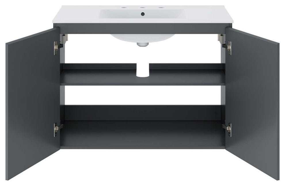 Bryn 36" Wall-Mount Bathroom Vanity, Gray White