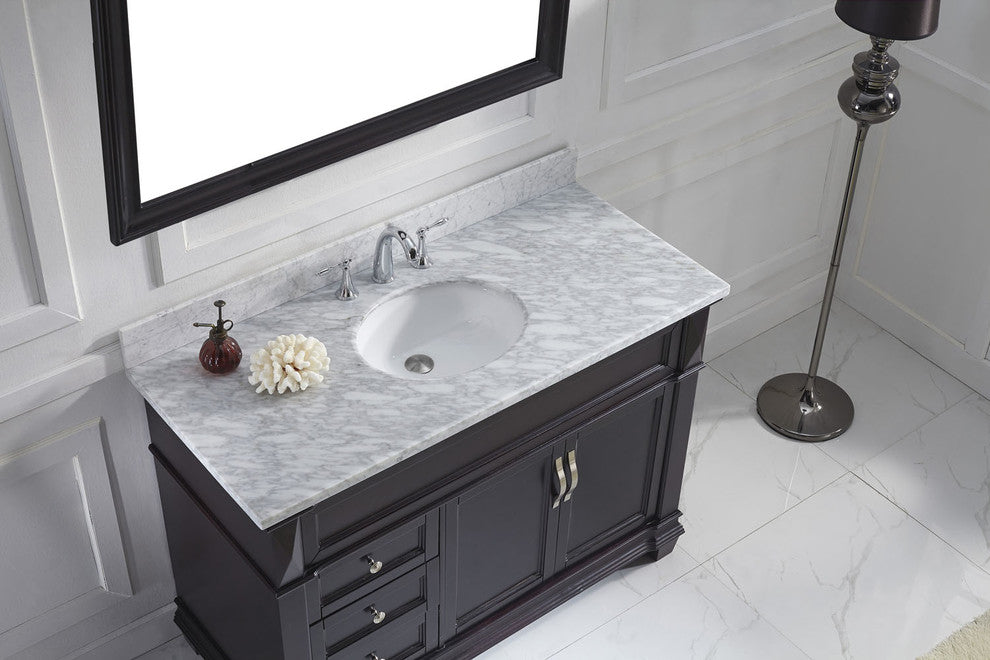 Virtu Victoria 48" Single Bathroom Vanity, Espresso With Faucet and Mirror