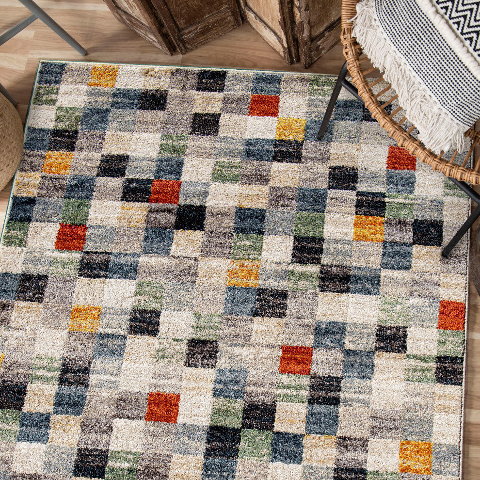 Orian Gemstone Modern Quilt Multi Beige Area Rug 7'10" x 10'10"