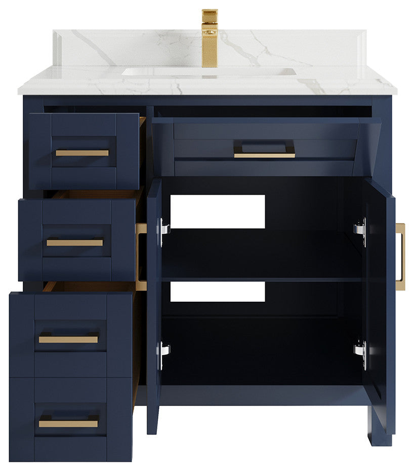 Cambridge 36 Center Sink Bath Vanity in Hale Navy Blue 1.5" Calacatta Laza