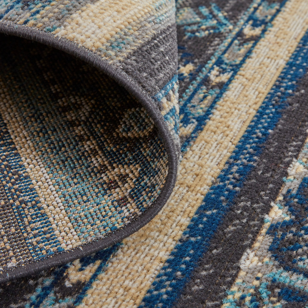 Weave & Wander Kezia Rug, River Blue/Dark Gray, 6ft-5in x 9ft-6in