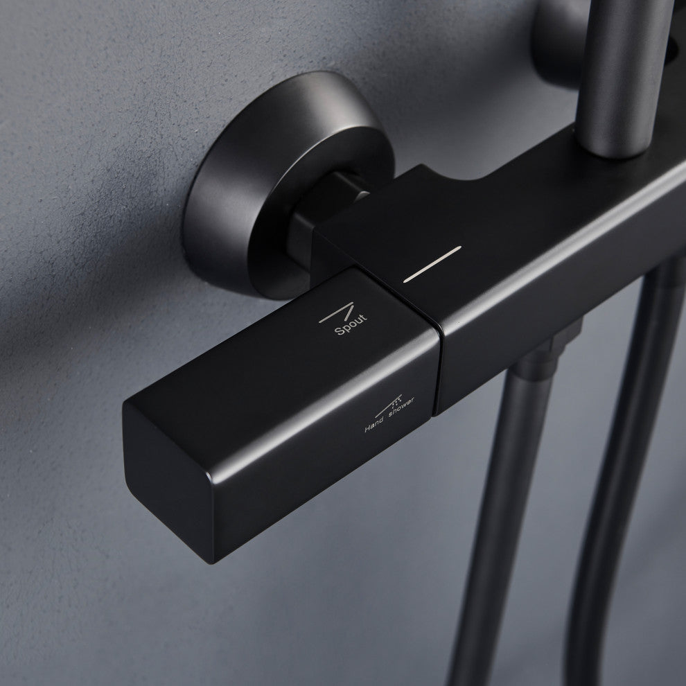 Wall Mounted Multi-Function Rain Shower System with Rough-in Valve, Matte Black