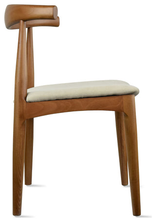 Set of 2 Modern Wooden Elbow Dining Chairs, PU Leather or Beige Fabric, Espresso/Beige, Unassembled