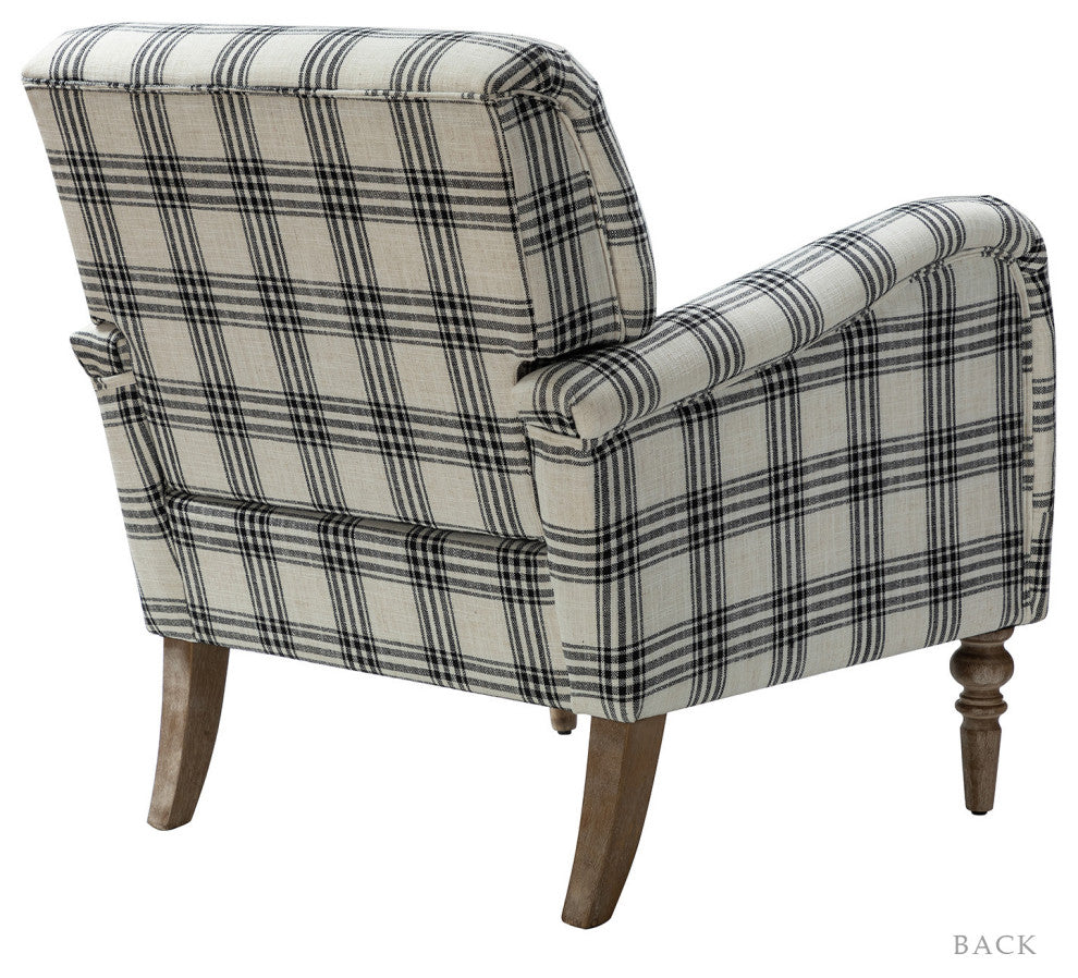 Upholstered Amchair With Plaid Pattern Set of 2, Black
