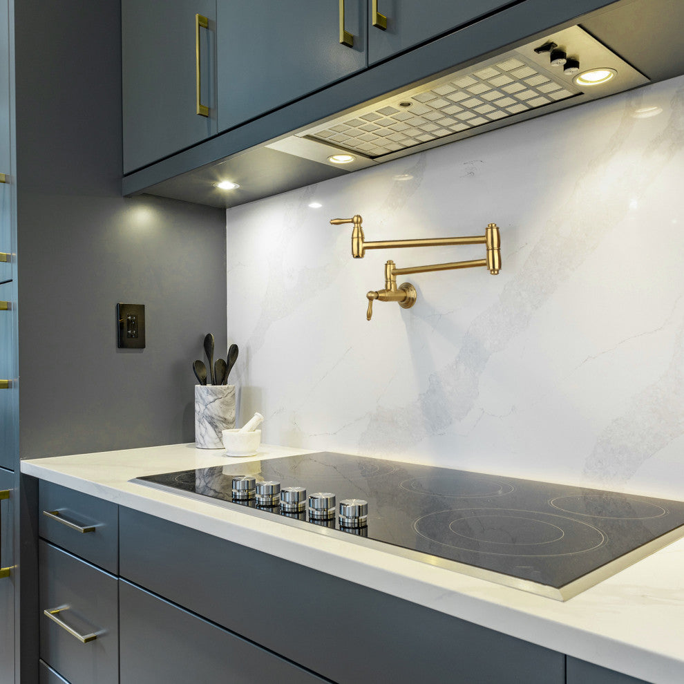 Copper Pot Filler Kitchen Faucet Wall-Mounted, Brushed Gold