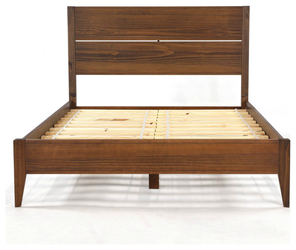 Grain Wood Furniture Mid Century Solid Wood Platform Bed, Brushed Walnut, Full