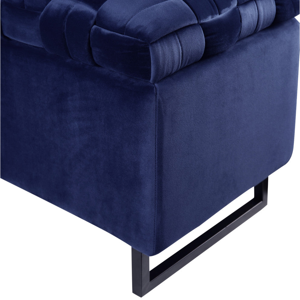 Inspired Home Johnathan Storage Bench Upholstered, Navy Velvet