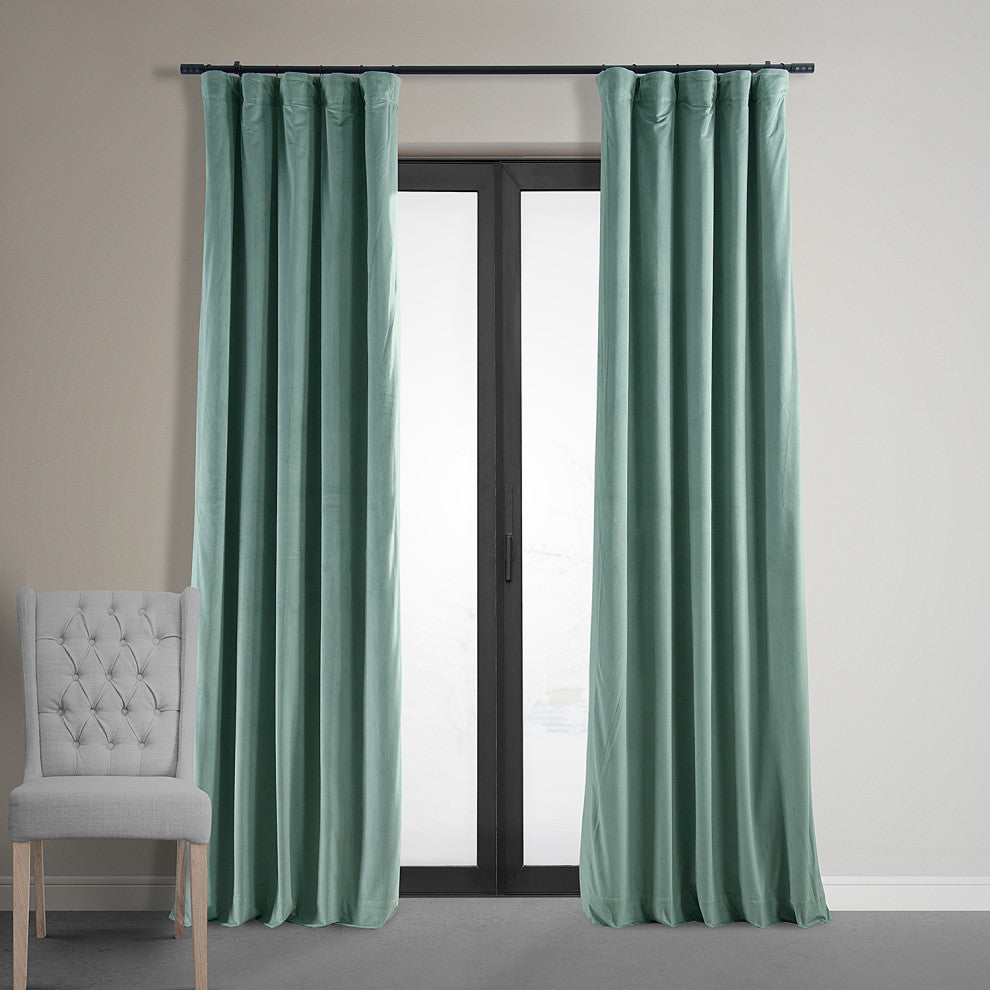 Signature Aqua Mist Blackout Velvet Curtain Single Panel, 50"x120"