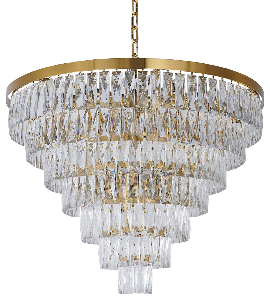 32" 27-Light Gold Metal 7-Tier Chandelier With Clear Crystals