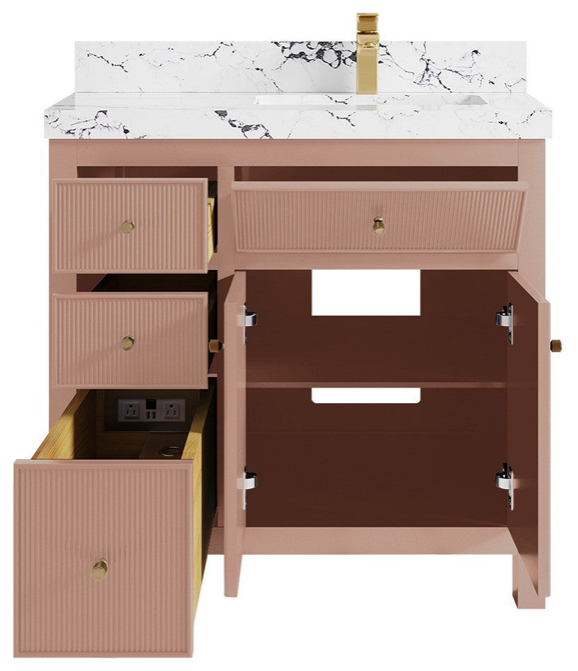 Sonoma 36" Right Offset Reeded Bath Vanity in Warm Terracotta, 2" Viola Night