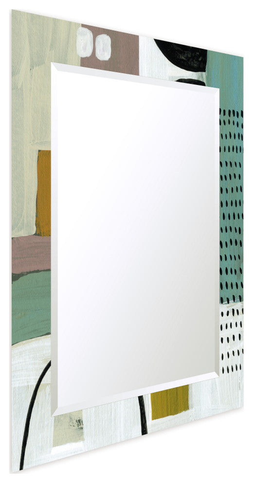 "Introductions" Beveled Mirror on Printed Abstarct Tempered Art Glass, 40x30"