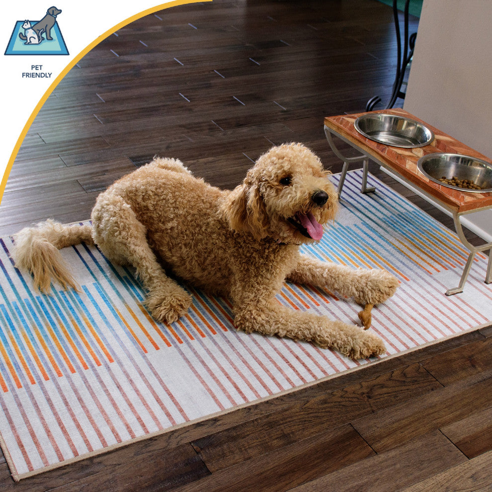 My Magic Carpet Washable Rug Aubusson Beige, 3' X 5'